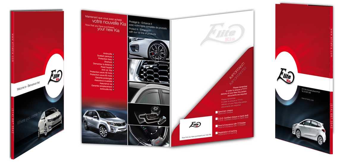 Design et infographie de la brochure imprimée de Élite Kia