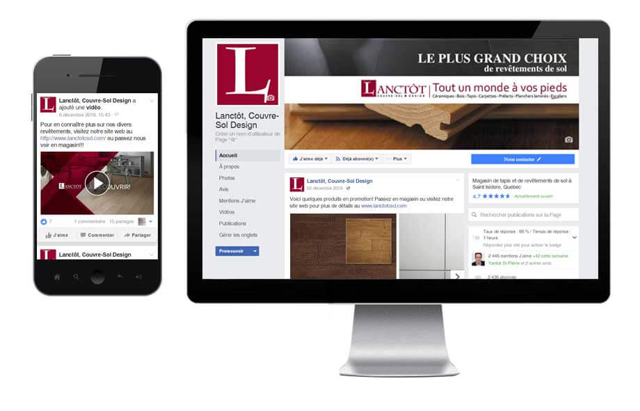 Gestion des réseaux sociaux et campagne de publicité Adword pour Lanctôt Couvre-Sil Design