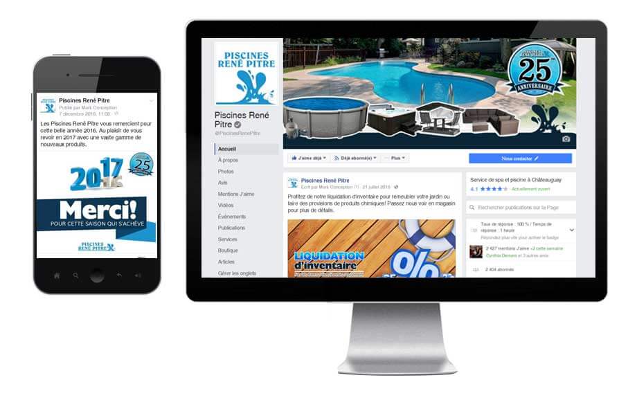 Gestion des réseaux sociaux et campagne de publicité Adword pour Piscines René Pitre